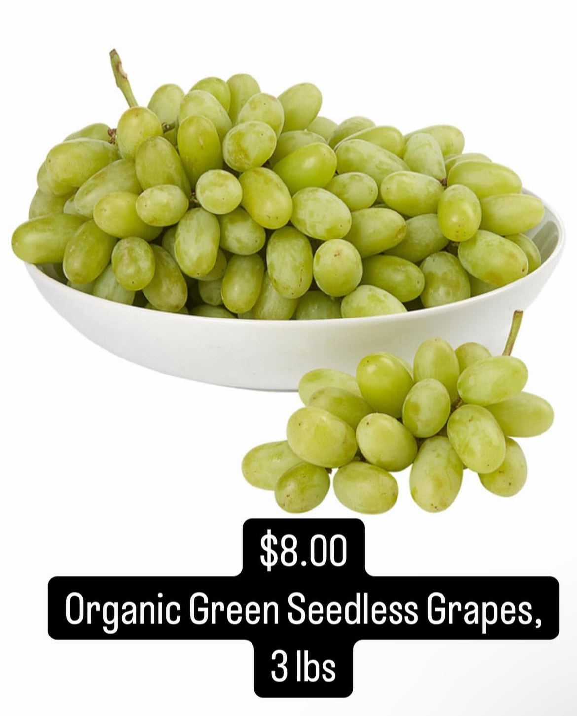 Organic Green Seedless Grapes, 3 lbs