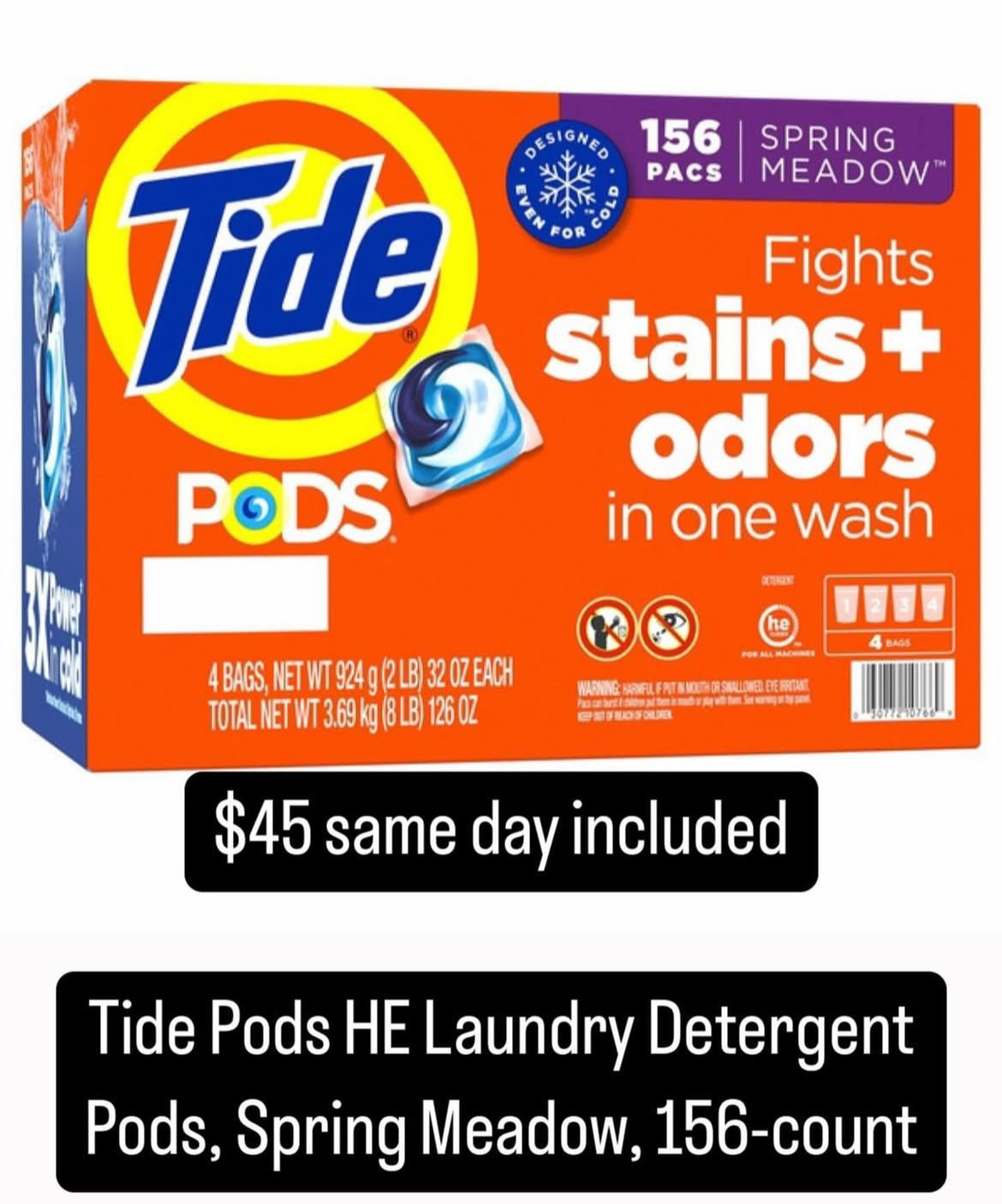 Cápsulas de detergente para ropa Tide Pods HE, Spring Meadow, 156 unidades