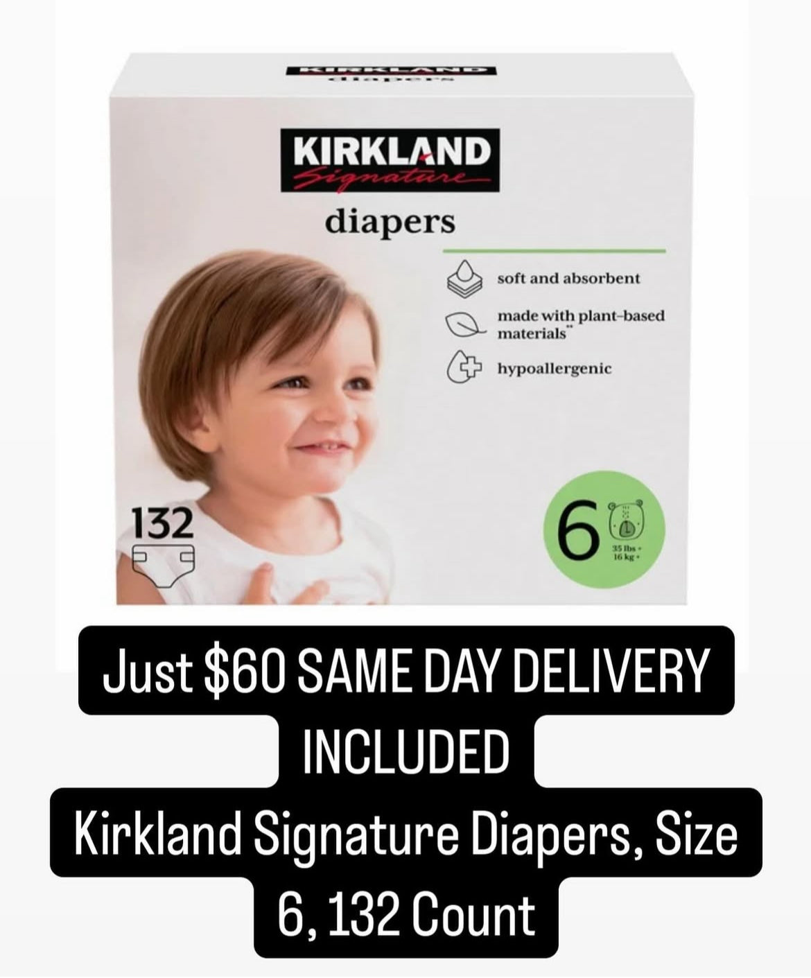 Kirkland Signature Diapers, Size 6, 132 Count