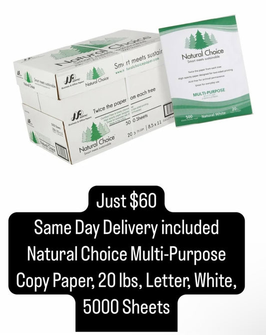 Natural Choice Multi-Purpose Copy Paper, 20 lbs, Letter, White, 5000 Sheets