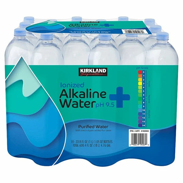 Agua alcalina Kirkland Signature, 1 L, 18 unidades