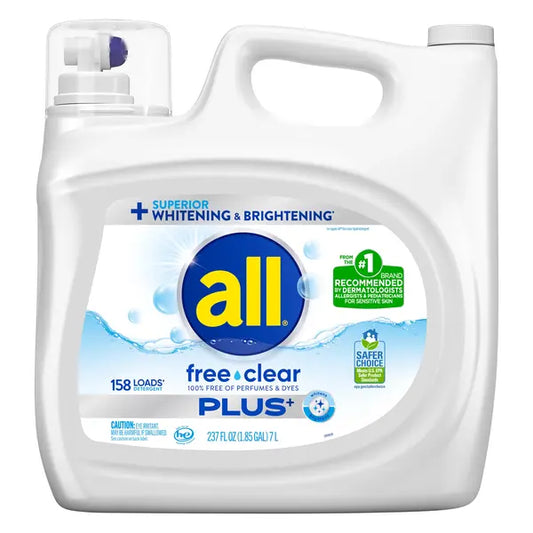 Detergente líquido para ropa All Free &amp; Clear Plus+ HE, 158 cargas, 237 fl oz