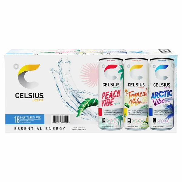 Celsius Sparkling Energy Drink, Variety Pack, 12 fl oz, 18-count