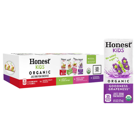 Bebida de jugo orgánico Honest Kids, paquete variado, 6 fl oz, 40 unidades