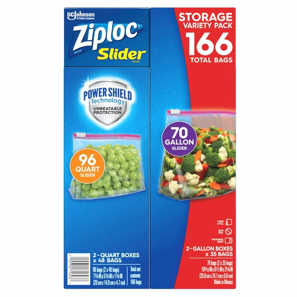 Bolsa de almacenamiento Ziploc Slider, paquete variado, 166 unidades