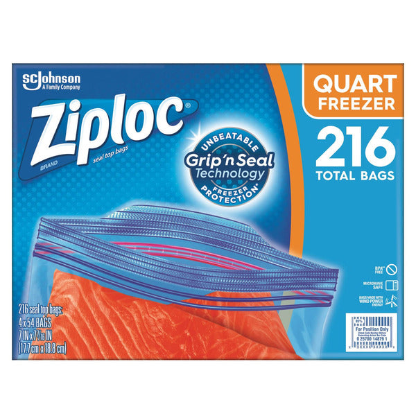 Ziploc Seal Top Freezer Bag, Quart, 54-count, 4-pack