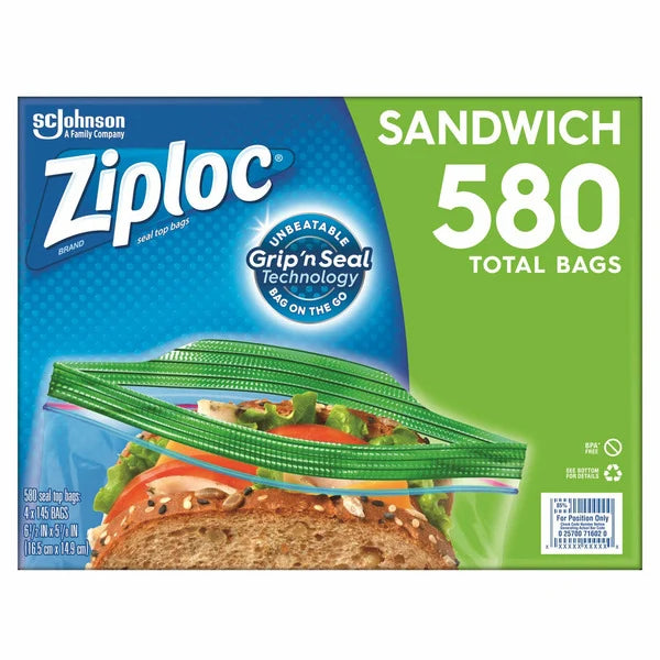 Bolsa Ziploc con cierre hermético, para sándwich, 145 unidades, paquete de 4