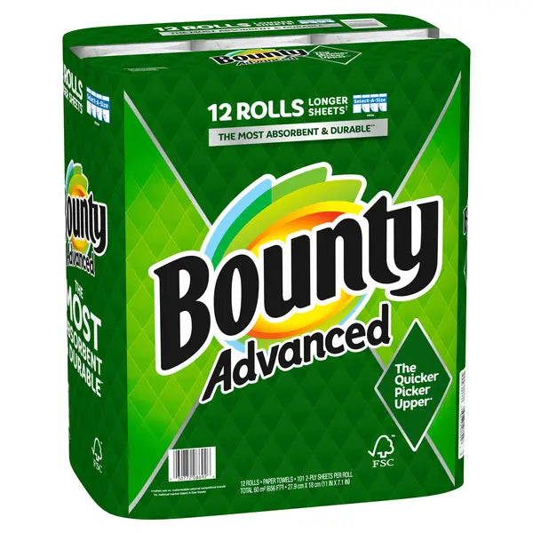 Toallas de papel Bounty Advanced, 2 capas, 101 hojas, 12 unidades