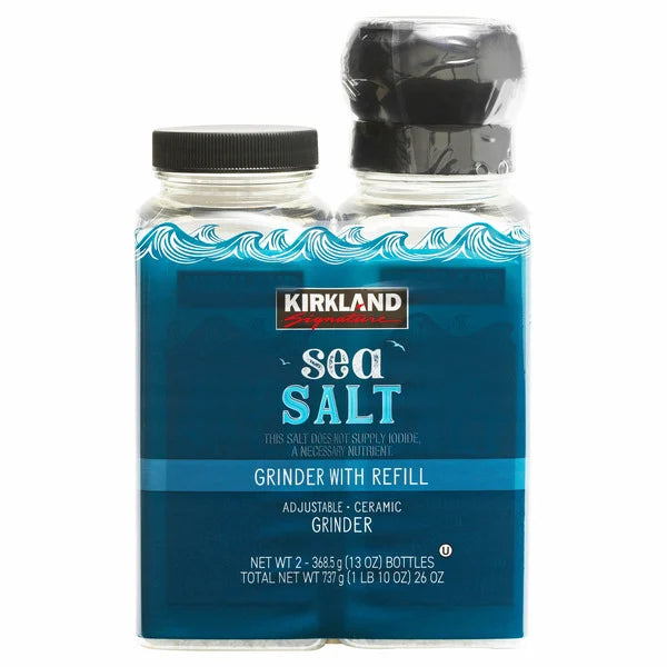 Kirkland Signature Sea Salt, Grinder with Refill, 13 oz each, 2-count