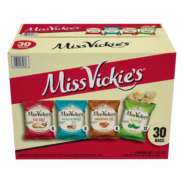 Miss Vickie’s Kettle Cooked Potato Chips, 1.38 oz, Variety Pack, 30-count