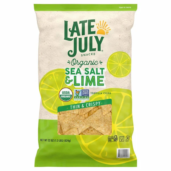 Chips de tortilla orgánicos con sal y limón de finales de julio, 22 oz