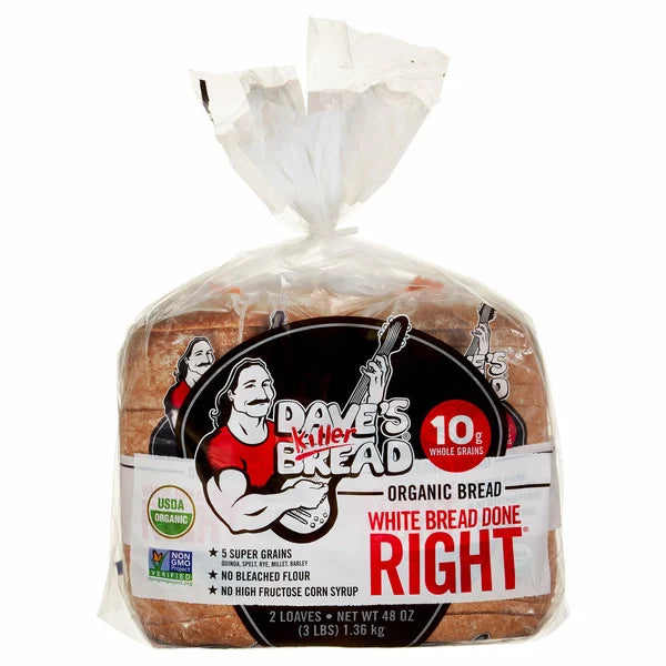 Pan blanco orgánico Dave's Killer Bread, 24 oz, 2 unidades