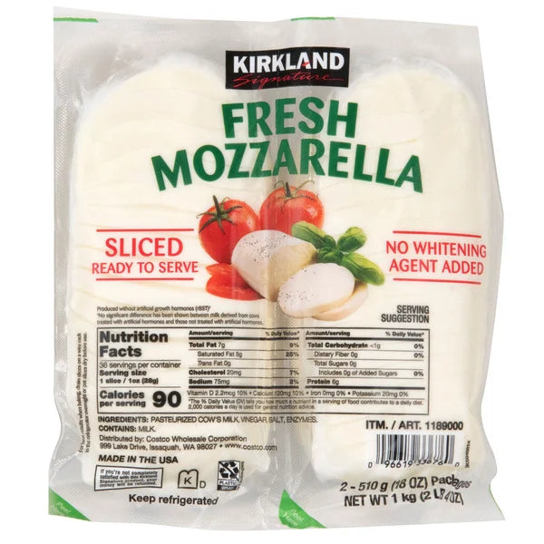 Mozzarella fresca Kirkland Signature, 18 oz, 2 unidades