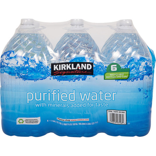 Agua purificada Kirkland Signature, 1 galón, 6 unidades