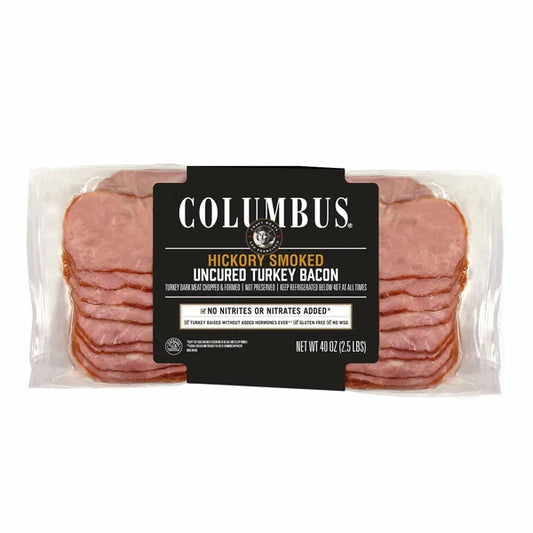 Columbus Uncured Turkey Bacon, Hickory Smoked, Sliced, 2.5 lbs