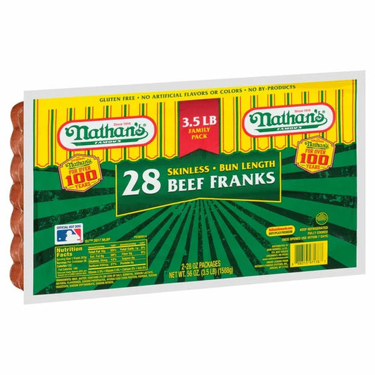 Salchichas de carne de res de Nathan, 28 oz, 2 unidades