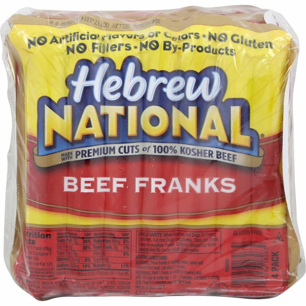 Hebrew National 100% Kosher Beef Franks, 12 oz, 4-count, 28 Beef Franks Total