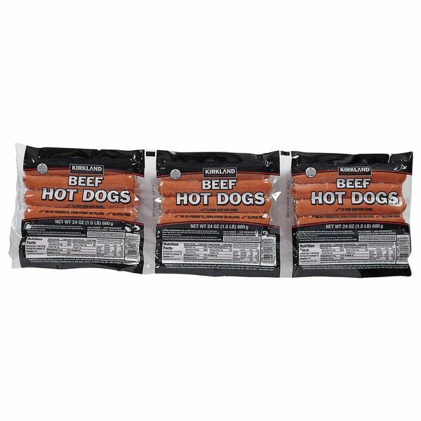 Kirkland Signature Beef Hot Dogs, 12 Links, 1.5 lbs, 3-count