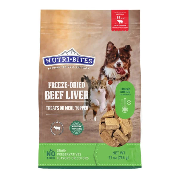 Golosinas liofilizadas para perros y gatos Nutribites de hígado de res, 27 oz