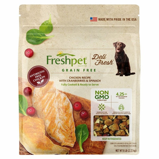 Alimento fresco para perros Freshpet Deli, pollo con arándanos y espinacas, 6 libras