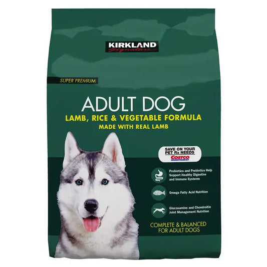 Alimento para perros Kirkland Signature Adult Formula con cordero, arroz y verduras, 40 lb.