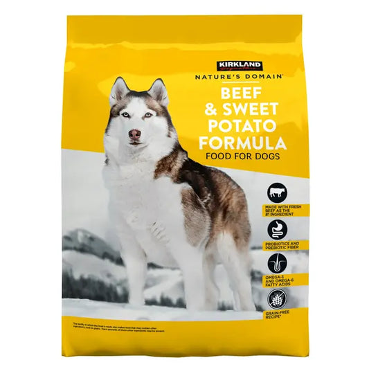 Alimento para perros Kirkland Signature Nature's Domain con carne de res y batata, 35 lb.