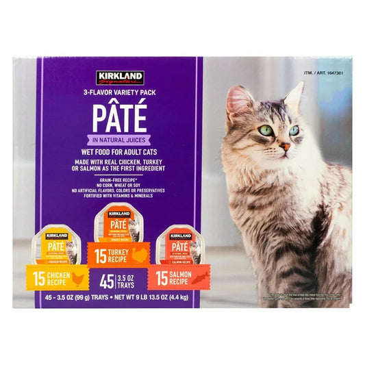 Paquete variado de comida para gatos Kirkland Signature Pate, 3,5 oz, 45 unidades