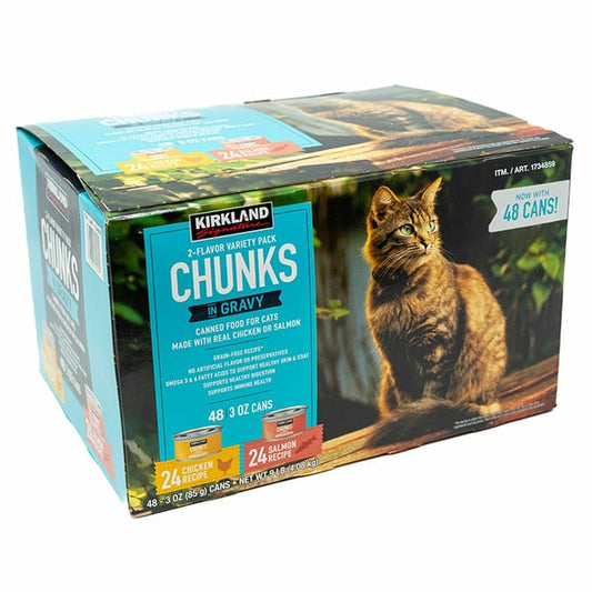 Kirkland Signature Chunks in Gravy, paquete variado de comida enlatada para gatos, 3 oz, 48 unidades