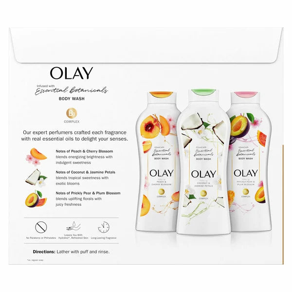 Olay Essential Botanicals Body Wash, 23.6 fl oz, 3-pack