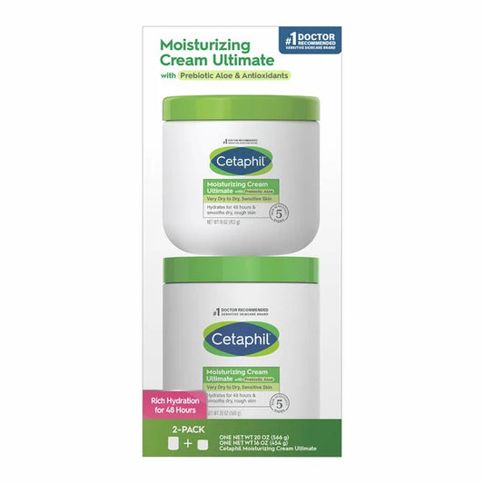 Crema humectante Cetaphil Ultimate con aloe prebiótico, piel muy seca a seca sensible, 20 oz +