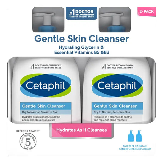 Limpiador suave para pieles secas a normales y sensibles de Cetaphil, 20 fl oz, 2 unidades