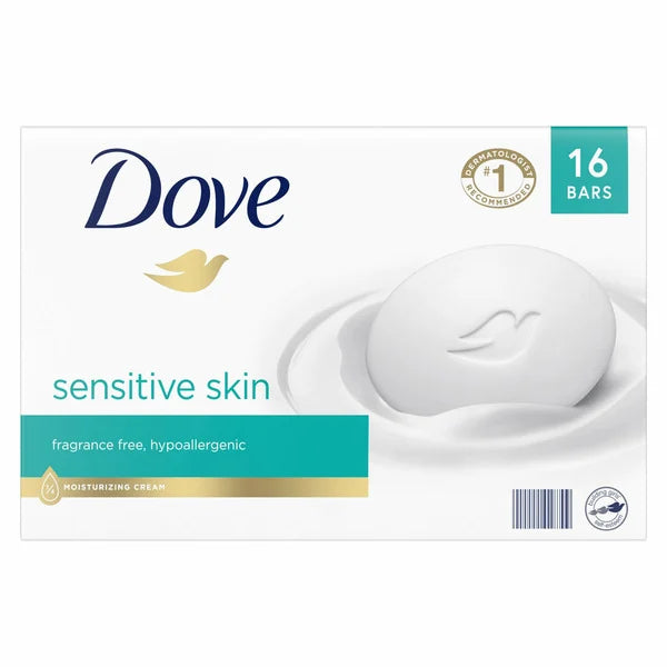 Jabón en barra hidratante Dove para pieles sensibles, 3,75 oz, 16 barras