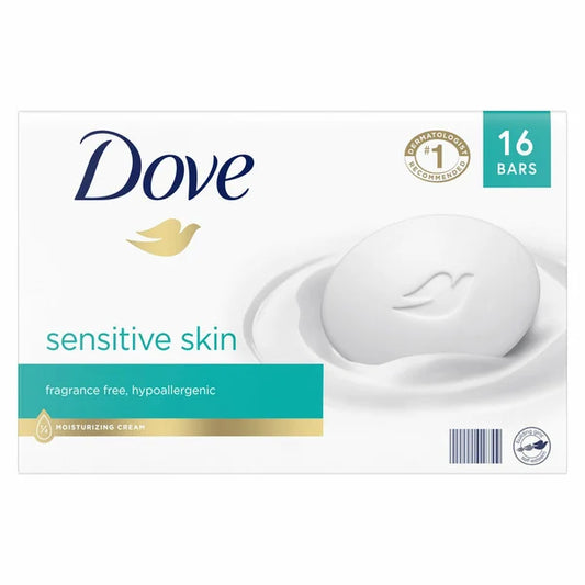 Dove Moisturizing Beauty Bar Soap Sensitive Skin, 3.75 oz, 16 Bars