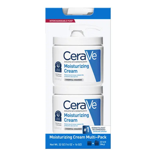 Crema humectante CeraVe en paquete múltiple intercambiable, frasco de 16 oz con bomba + frasco de 16 oz