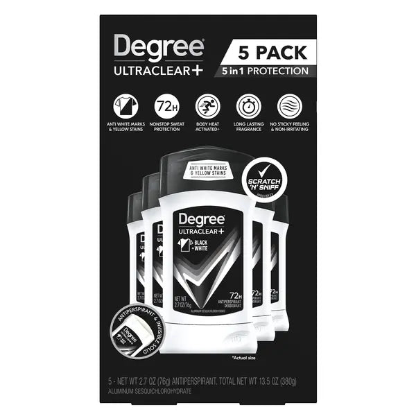 Degree Men UltraClear+ Antiperspirant Deodorant, Black & White, 2.7 oz, 5-pack