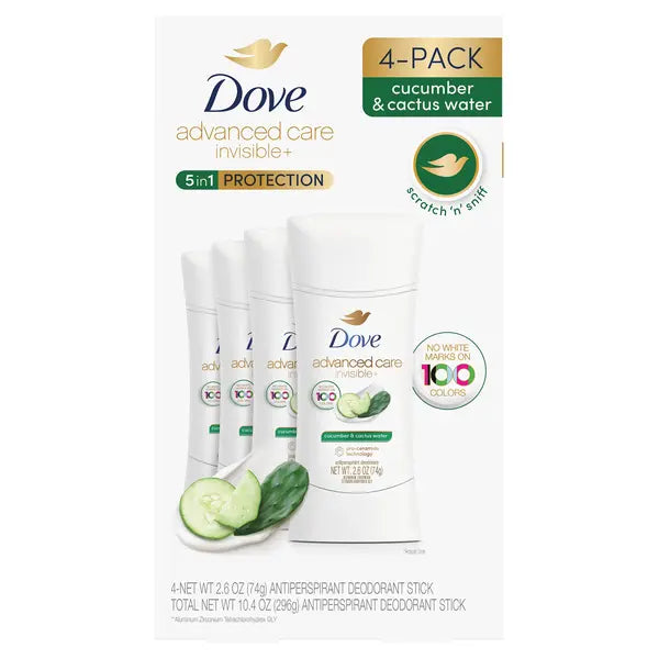 Desodorante Dove Advanced Care Invisible+, 2,6 oz, paquete de 4