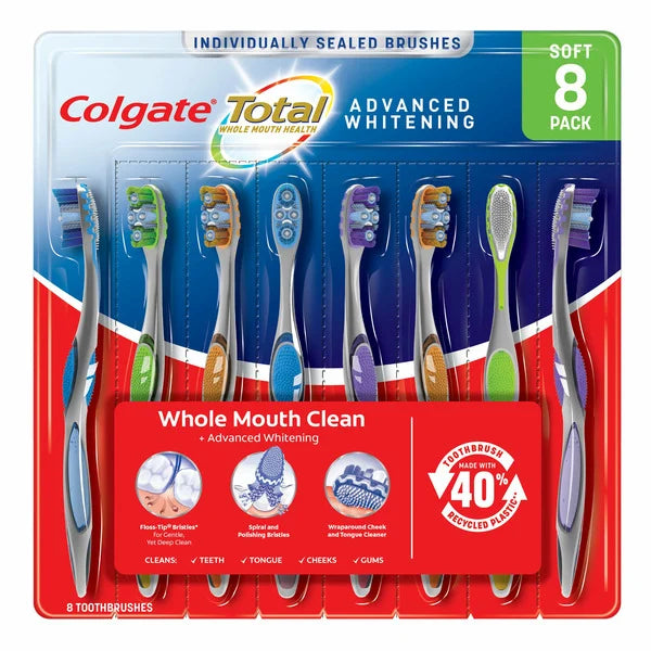 Cepillo de dientes blanqueador Colgate Total Advanced, 8 unidades