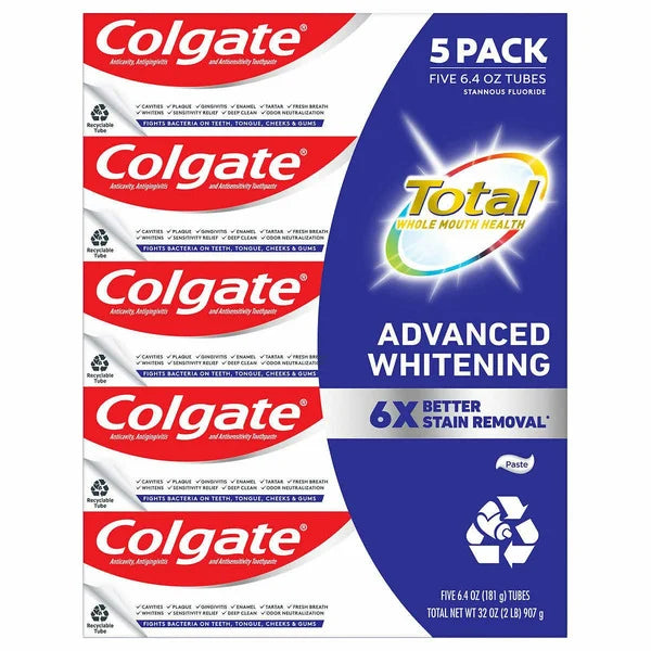 Pasta de dientes blanqueadora avanzada Colgate Total, 6,4 oz, 5 unidades