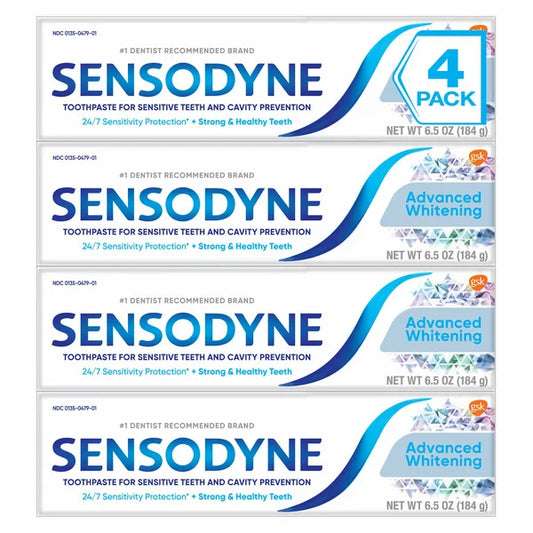 Pasta de dientes blanqueadora avanzada SENSODYNE, 6,5 oz, paquete de 4