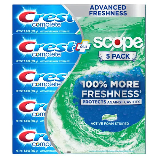 Crest Complete + Scope Advanced Active Foam Toothpaste, 8.2 oz, 5-pack