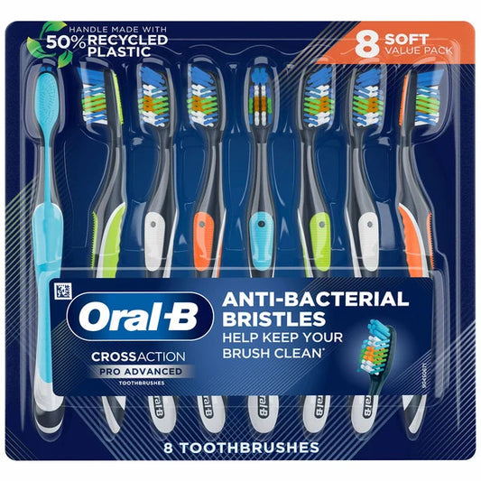 Cepillo de dientes Oral-B Cross Action Pro Advanced, cerdas suaves o medianas, 8 unidades