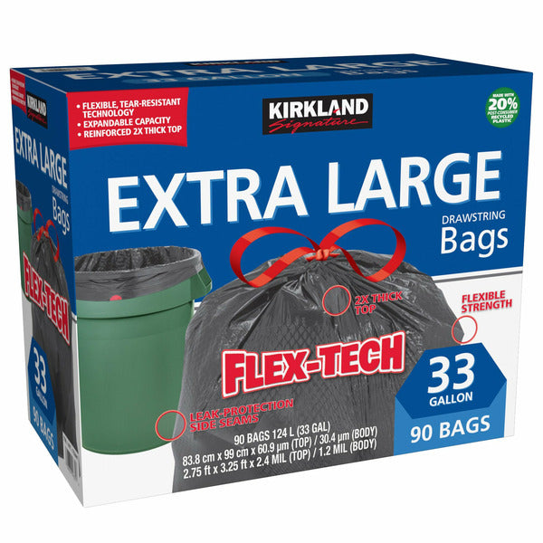 Kirkland Signature Flex-Tech 33-Gallon Trash Bag, 90-count