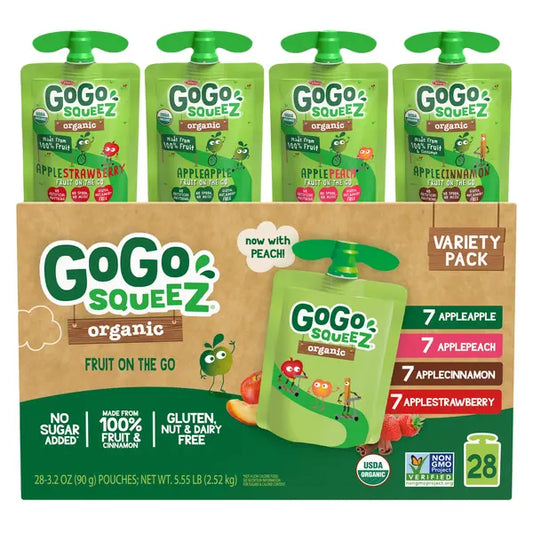 GoGo SqueeZ, Puré de manzana orgánico, paquete variado, 3,2 oz, 28 unidades