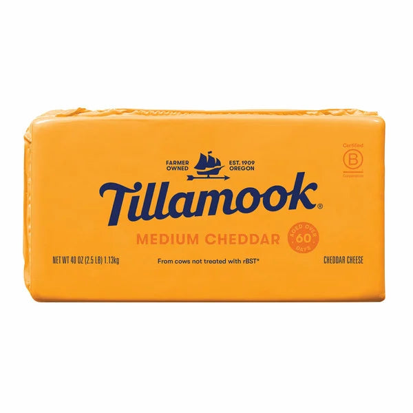 Tillamook Medium Cheddar Cheese, 2.5 lbs