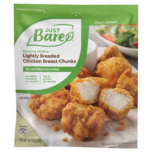 Just Bare Lightly Breaded Chicken Breast Chunks, Boneless Skinless, 4 lbs